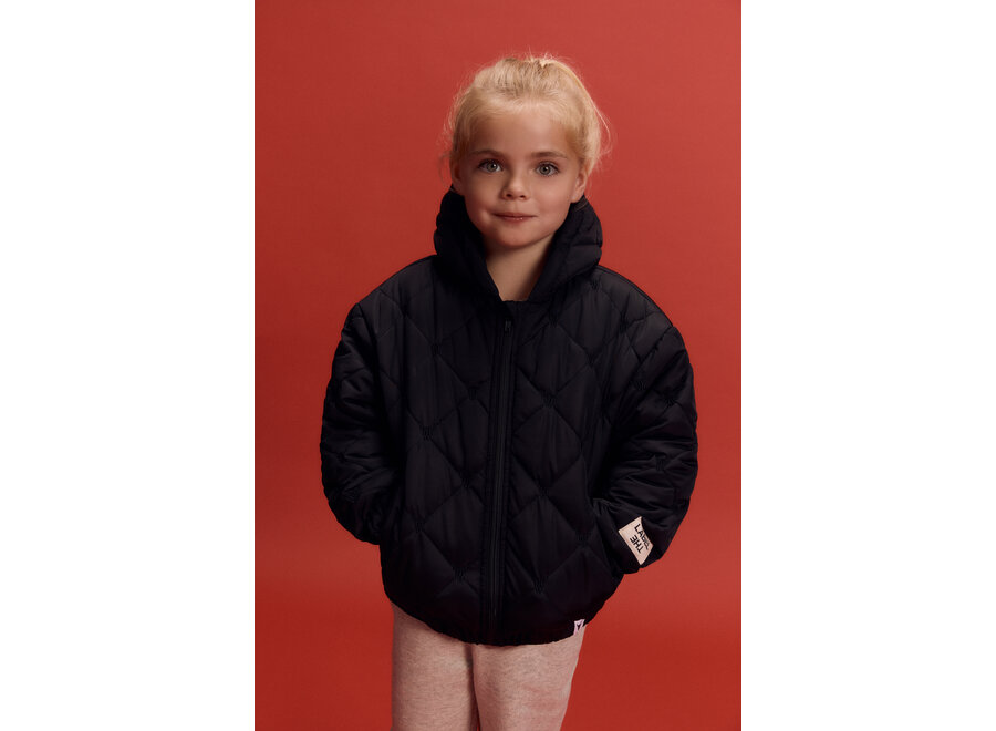 Woven Bull Puffer Coat  Black Unisex Jas