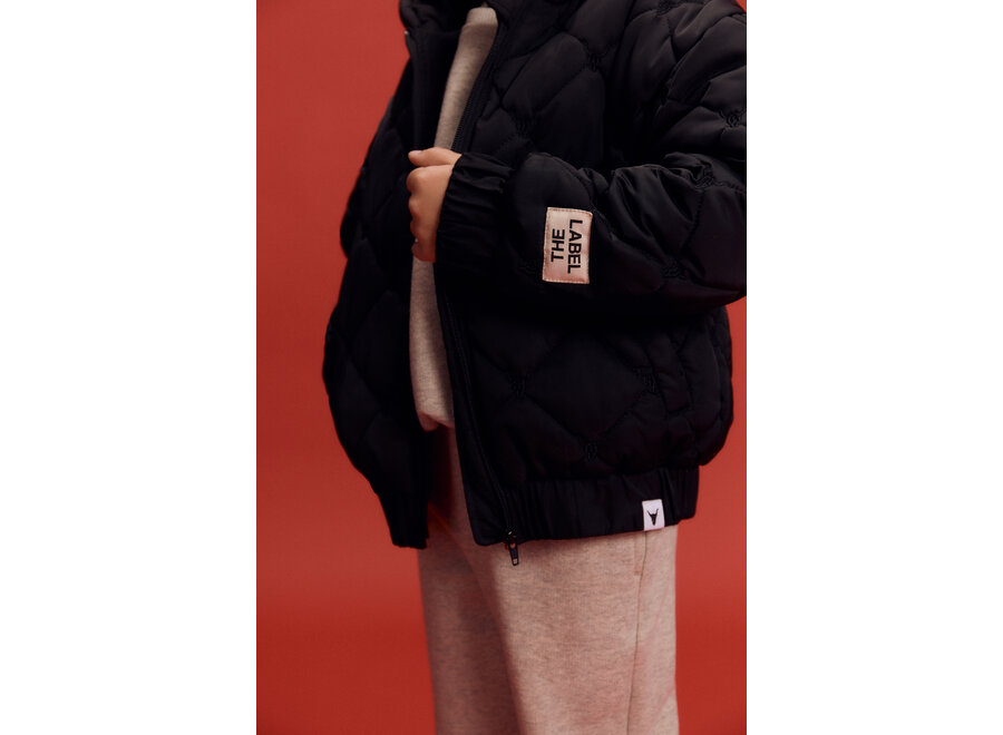Woven Bull Puffer Coat  Black Unisex Jas