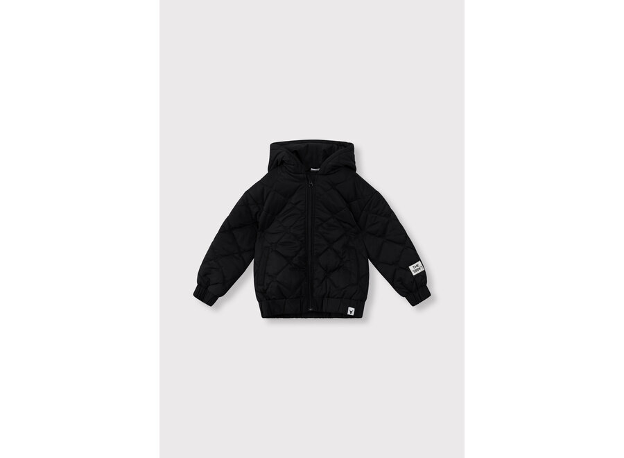Woven Bull Puffer Coat  Black Unisex Jas