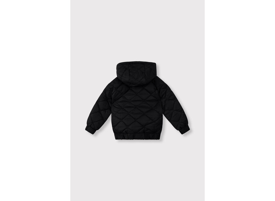 Woven Bull Puffer Coat  Black Unisex Jas