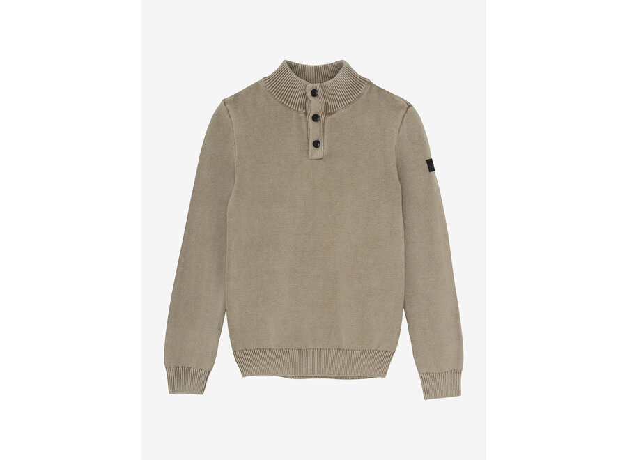 Knitted Col Buttons Washed Brown Jongens Trui