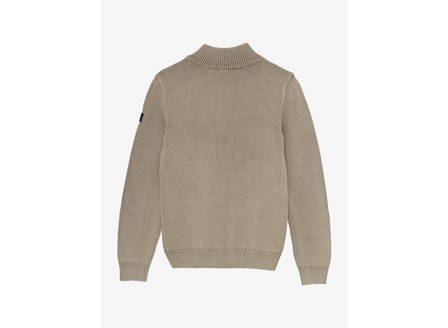 Knitted Col Buttons Washed Brown Jongens Trui