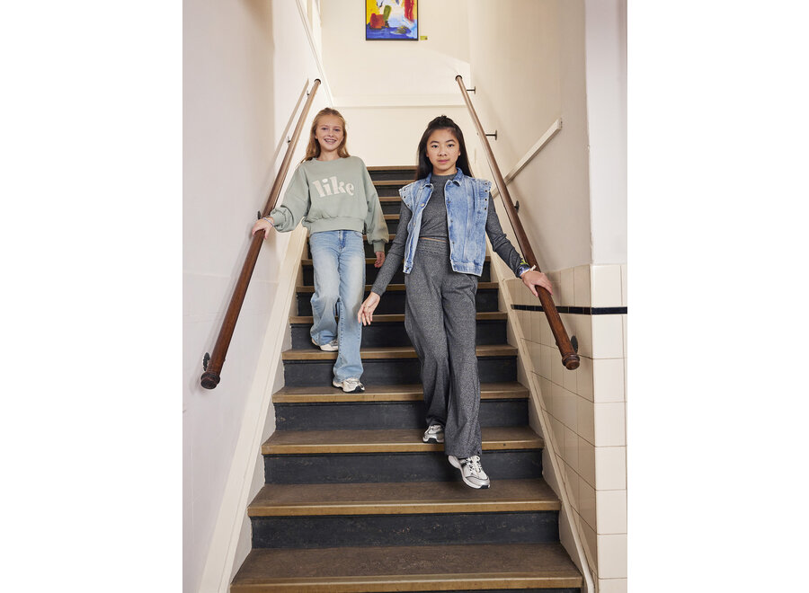 Cropped Longsleeve Metallic  Black Meisjes T-shirt