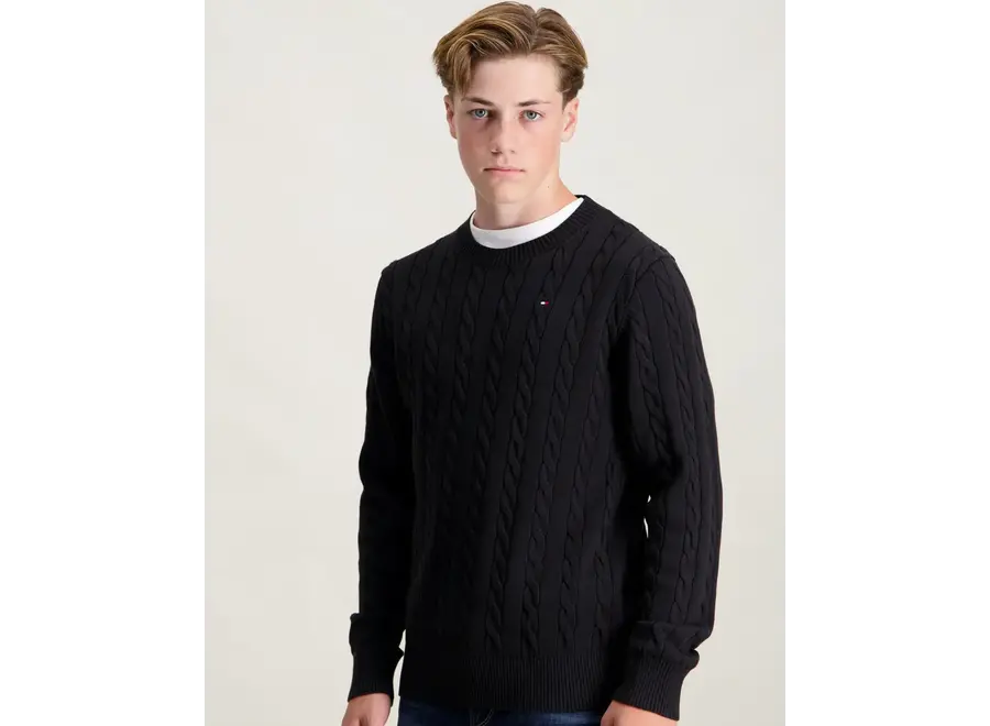 Cotton Cable Sweater Black Jongens Trui