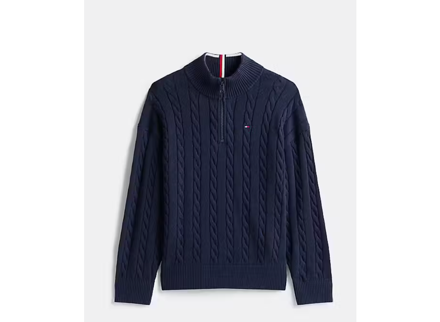 Cotton Cable Half Zi Dark Night Navy Jongens Trui