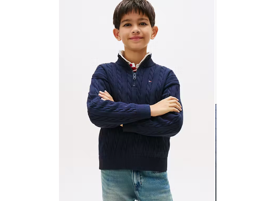 Cotton Cable Half Zi Dark Night Navy Jongens Trui