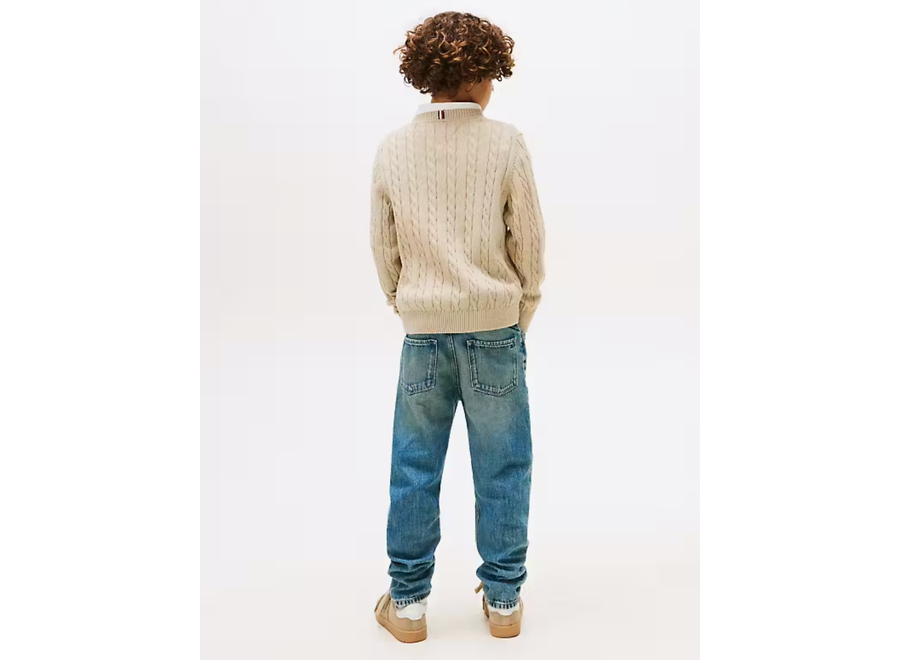Cotton Cable Sweater Malted Milk Heather Jongens Trui