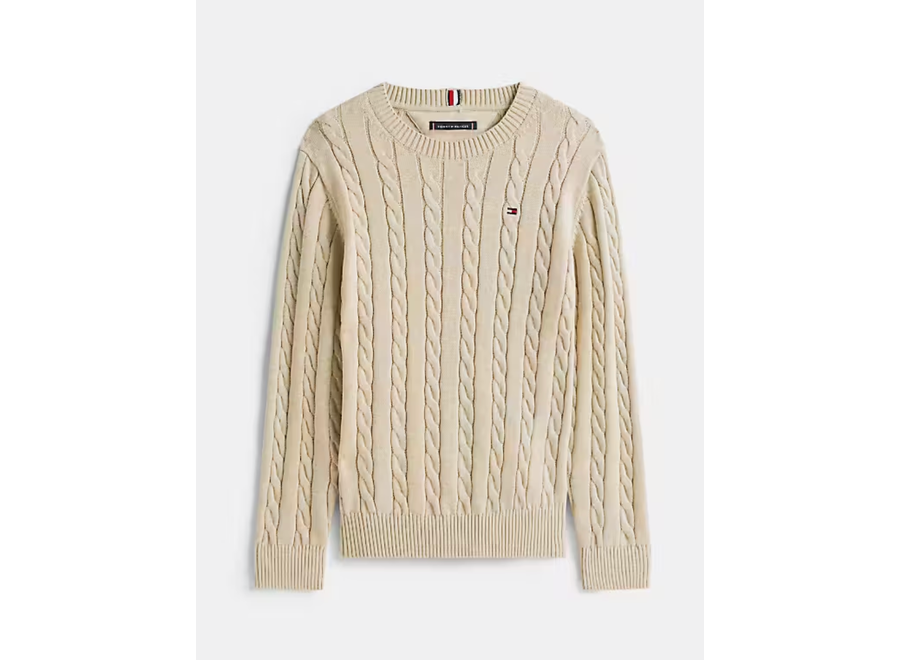 Cotton Cable Sweater Malted Milk Heather Jongens Trui
