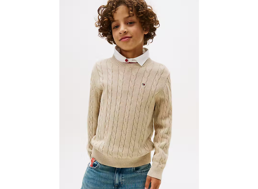 Cotton Cable Sweater Malted Milk Heather Jongens Trui