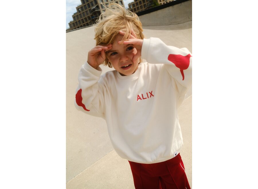 Knitted Bull Sleeve Sweater   Ecru Unisex Sweater