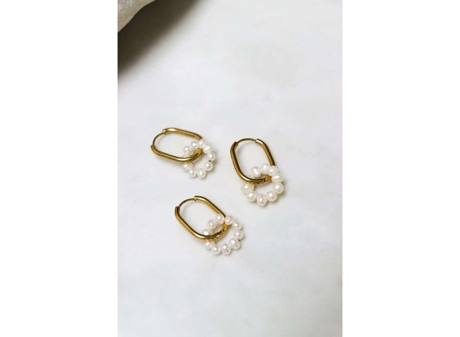 Oval Pearl Hoop Gold Meisjes Oorbel