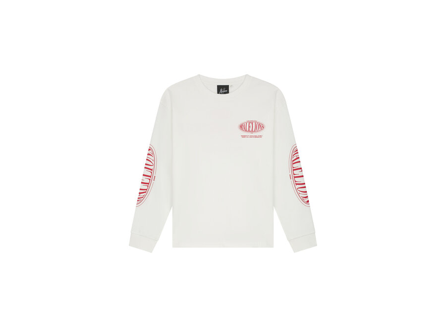 Malelions Junior Relaxed Lifestyle Longsleeve T-Shirt  Off-White/Red Jongens T-shirt