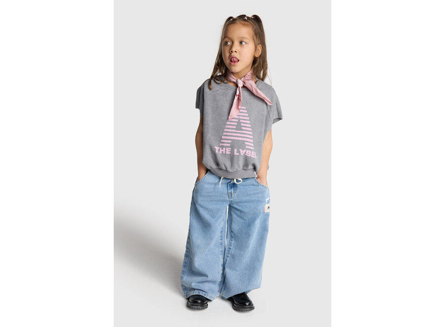 Kids Woven Wide Leg Flowy Denim Pants Light Blue Denim Meisjes Broek