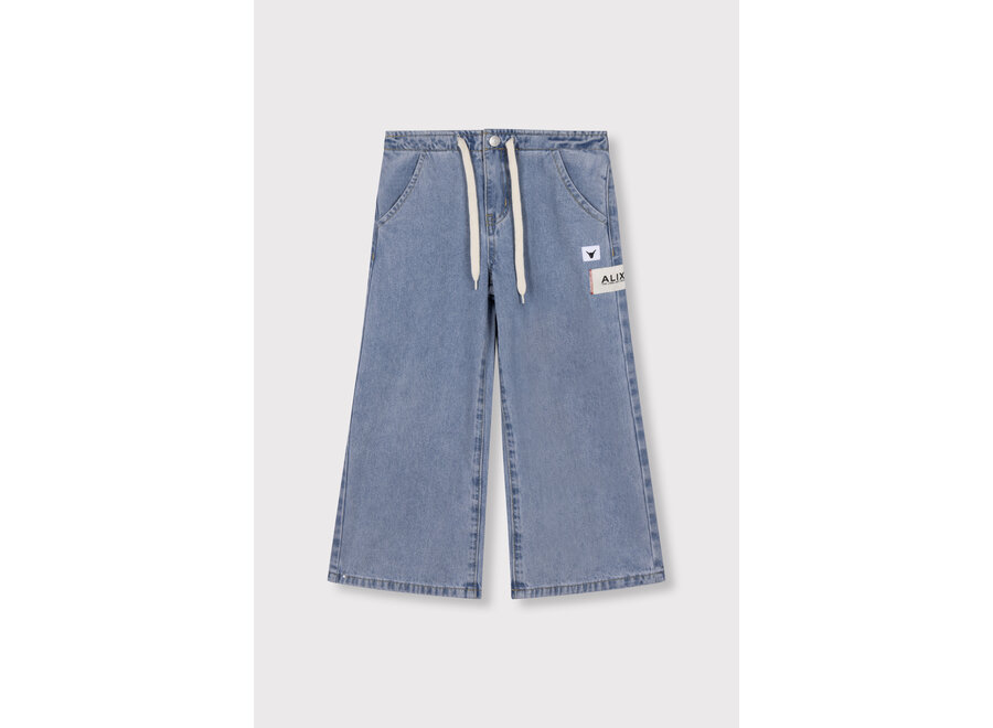 Kids Woven Wide Leg Flowy Denim Pants Light Blue Denim Meisjes Broek