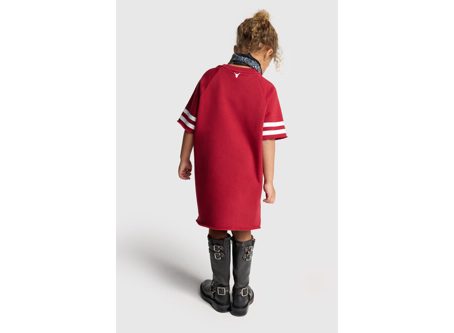 Kids Knitted Sporty Sweat Dress  Cerise Meisjes Jurk