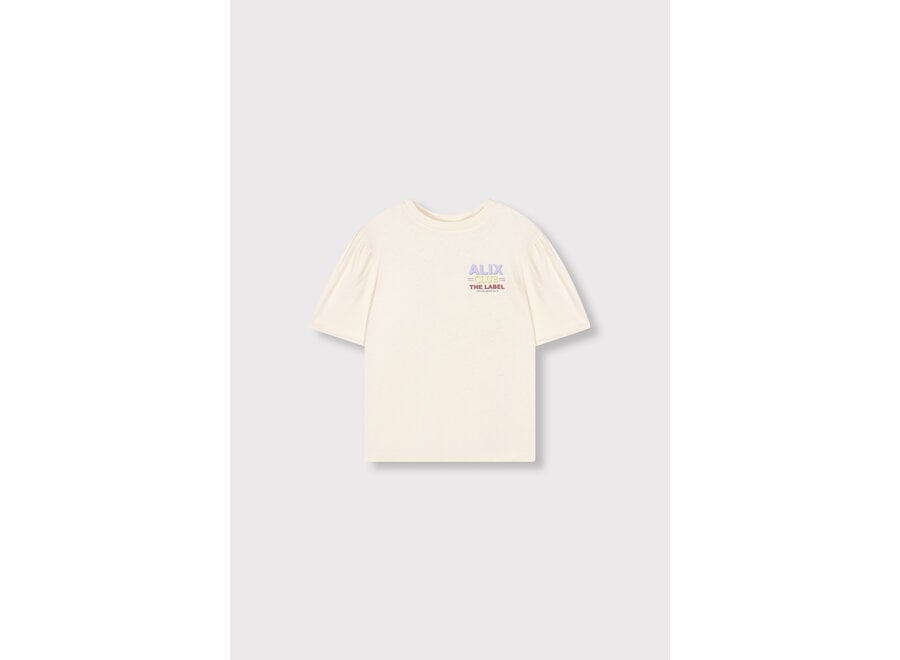 Kids Knitted Multi Colour Artwork T-Shirt  Light Ecru Meisjes T-shirt