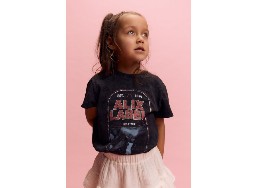 Kids Knitted Band T-Shirt Charcoal Grey Meisjes T-shirt