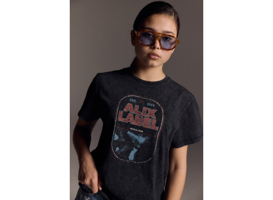 Kids Knitted Band T-Shirt  Charcoal Grey Meisjes T-shirt