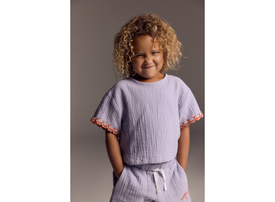 Kids Woven Embroidered Sleeves Top  Lilac Meisjes Top