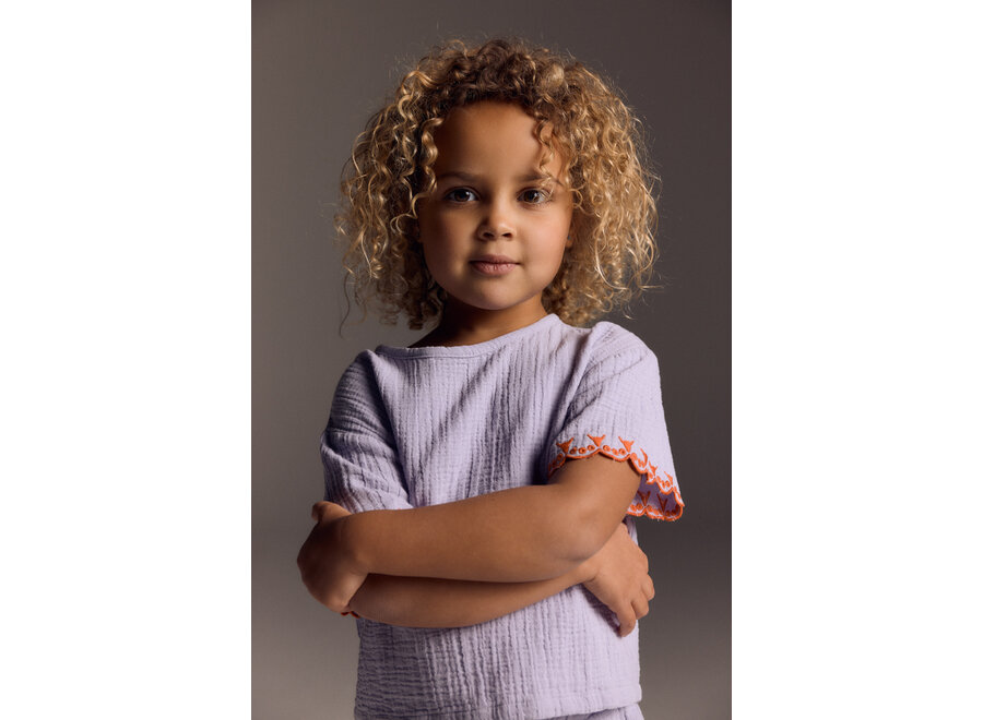 Kids Woven Embroidered Sleeves Top  Lilac Meisjes Top