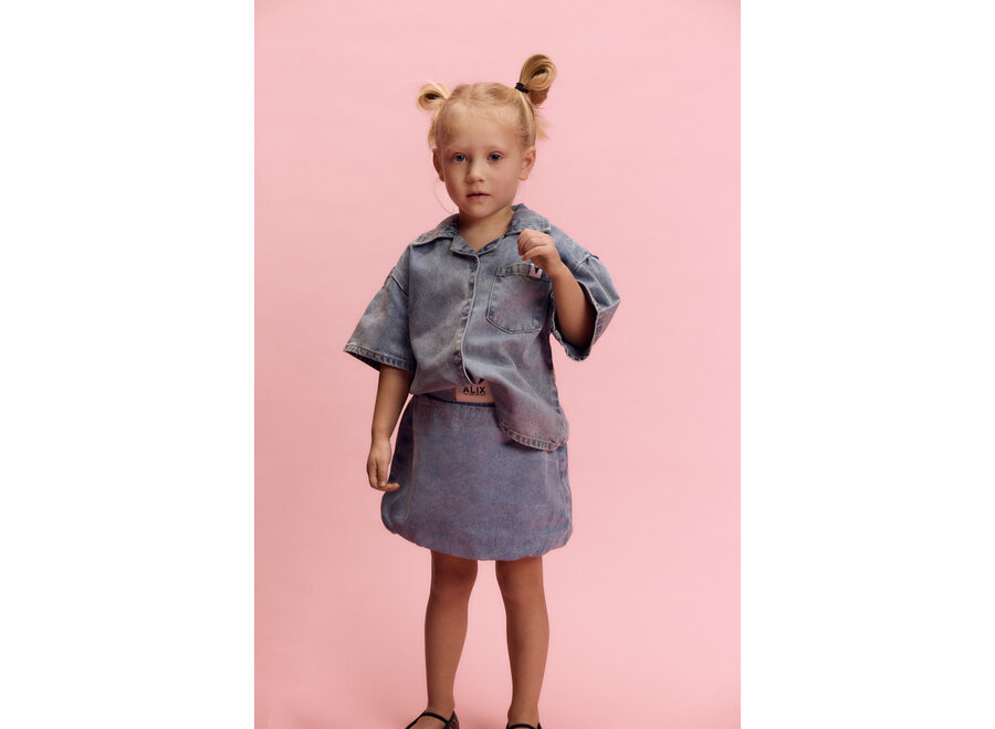Kids Woven Short Sleeve Denim Blouse  Light Blue Denim Meisjes Blouse