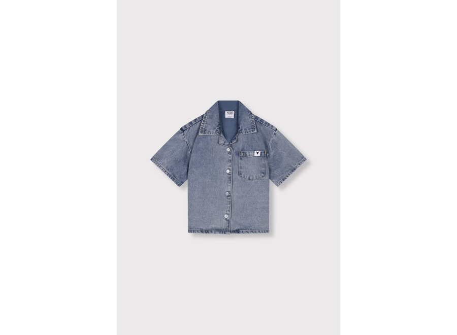 Kids Woven Short Sleeve Denim Blouse  Light Blue Denim Meisjes Blouse