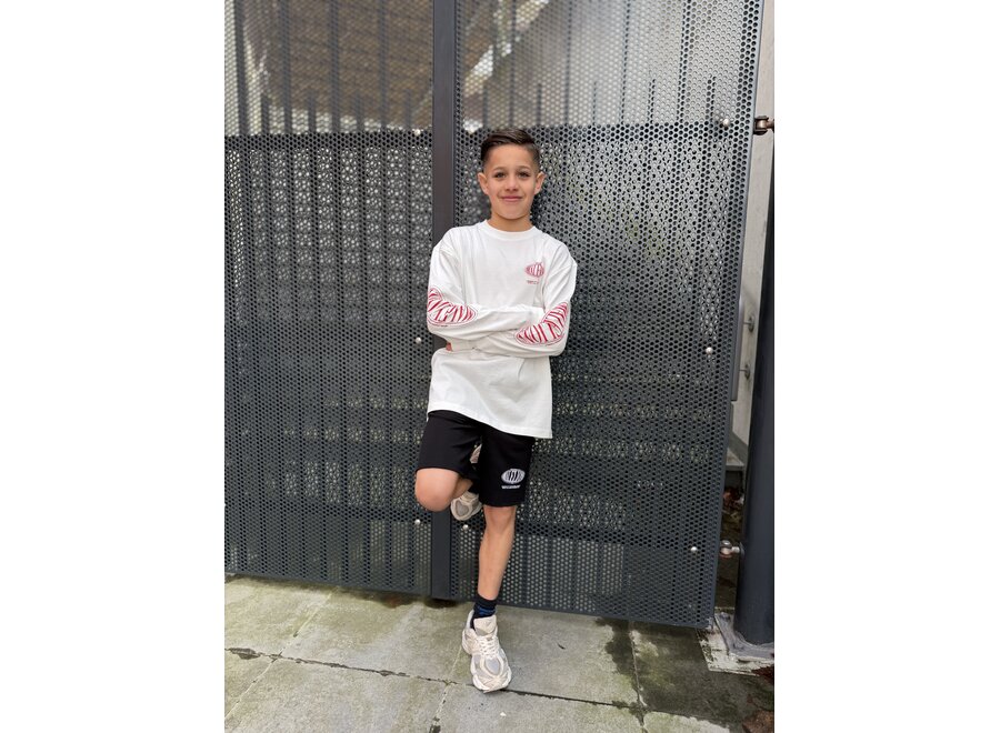 Malelions Junior Relaxed Lifestyle Longsleeve T-Shirt  Off-White/Red Jongens T-shirt