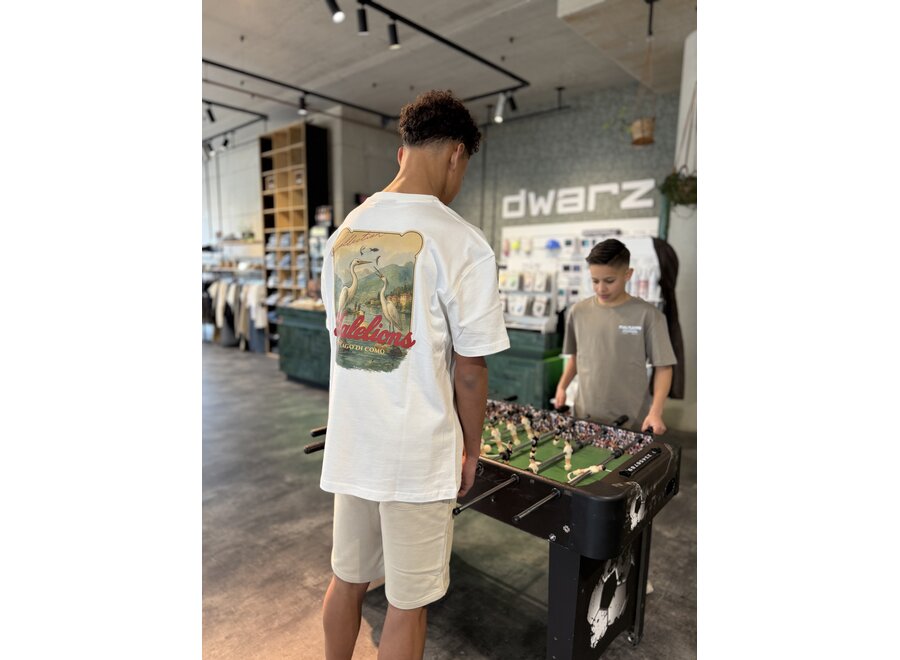 Malelions Junior Relaxed White Heron T-Shirt  Off-White/Red Jongens T-shirt