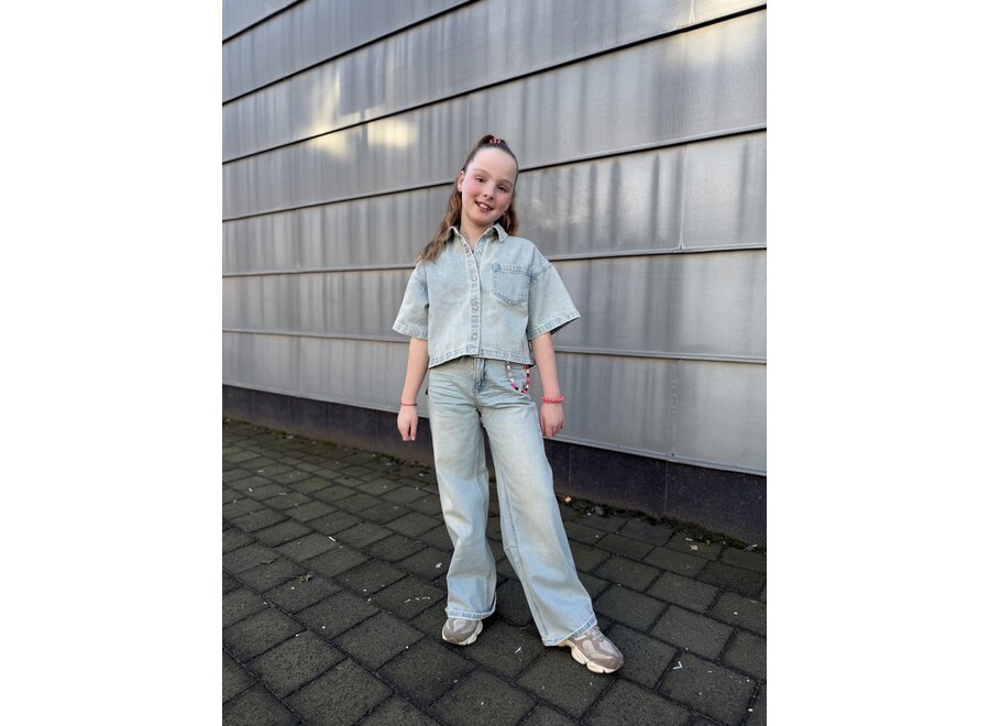 Girls Denver Blouse  Carribean Blue Wash Meisjes Blouse