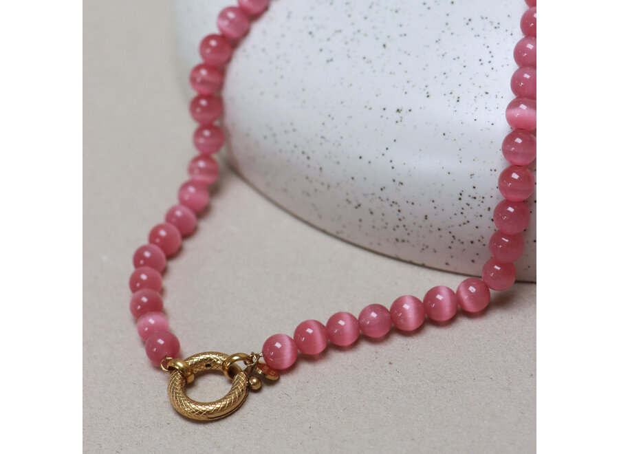 pink Snake Necklace Gold