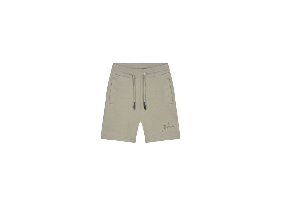Malelions Junior Striped Signature Shorts Olive Green Jongens Korte Broek