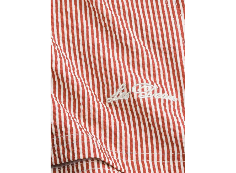 Stripe Seersucker Swim Shorts  Rhubarb Red Jongens Zwembroek