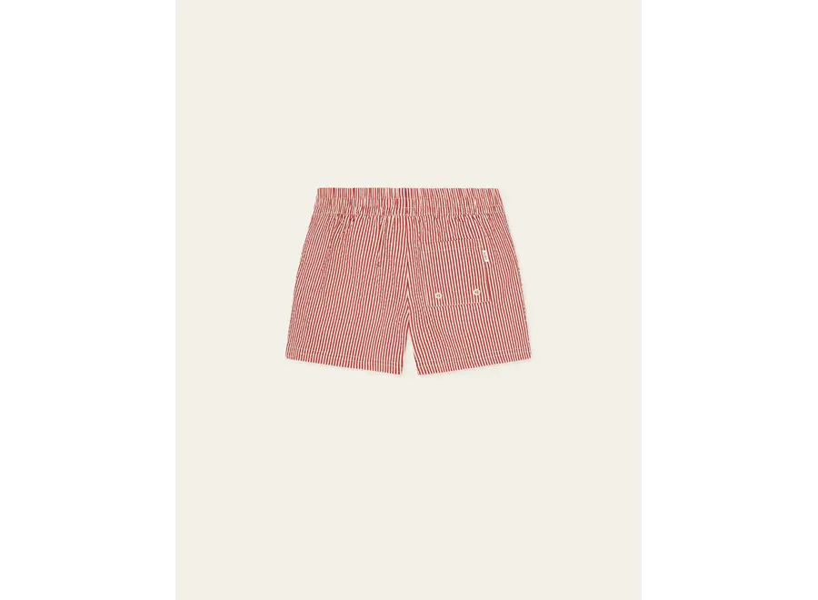 Stripe Seersucker Swim Shorts  Rhubarb Red Jongens Zwembroek