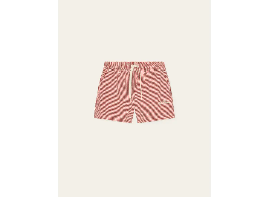 Stripe Seersucker Swim Shorts  Rhubarb Red Jongens Zwembroek
