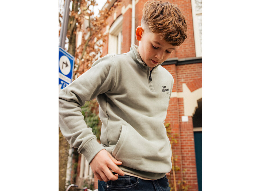 Zip Sweater INDN Brushed  Dust Green  Jongens  Trui