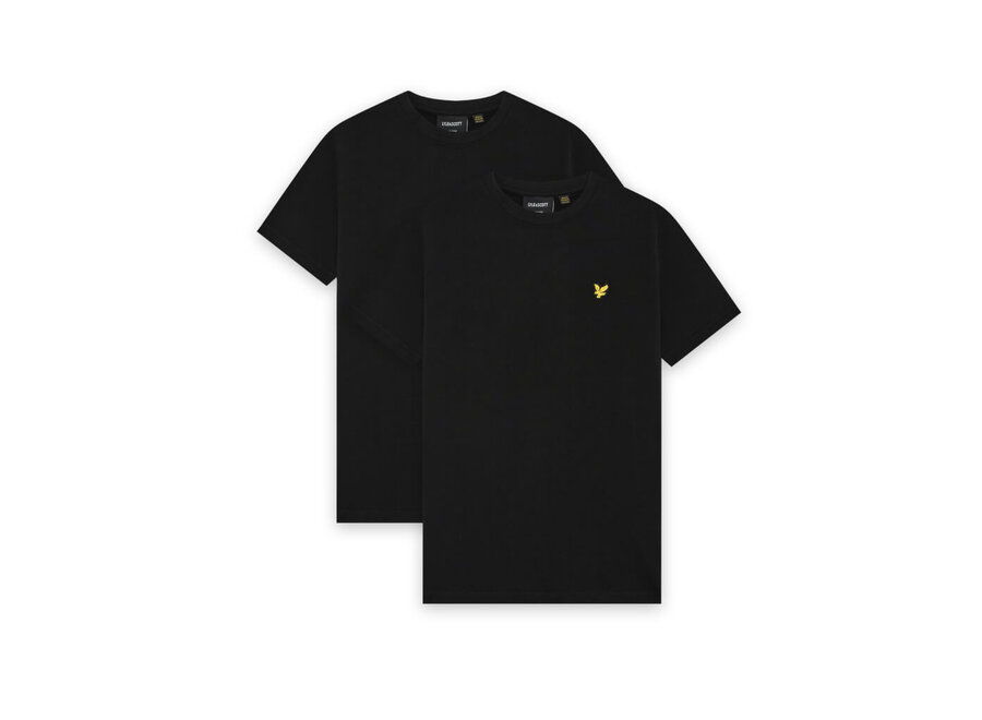 2-Pack Plain T-Shirt  Jet Black Jongens  Ondershirt
