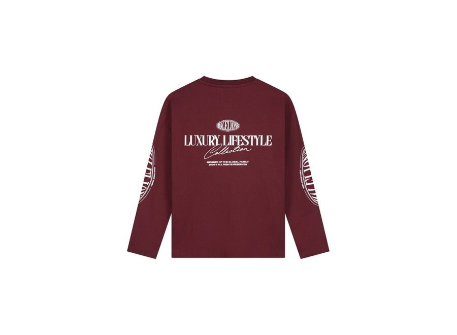 Malelions Junior Relaxed Lifestyle Longsleeve T-Shirt Burgundy Jongens  Longsleeve