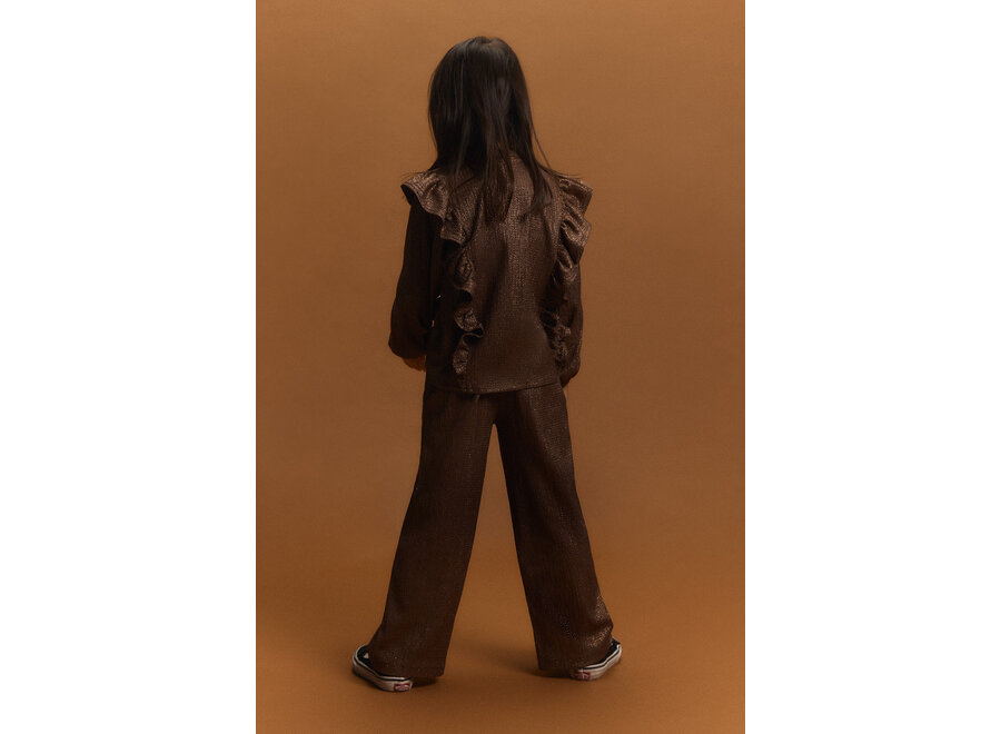 Kids Knitted Shiny Wide Leg Pants  Warm Brown Meisjes  Broek