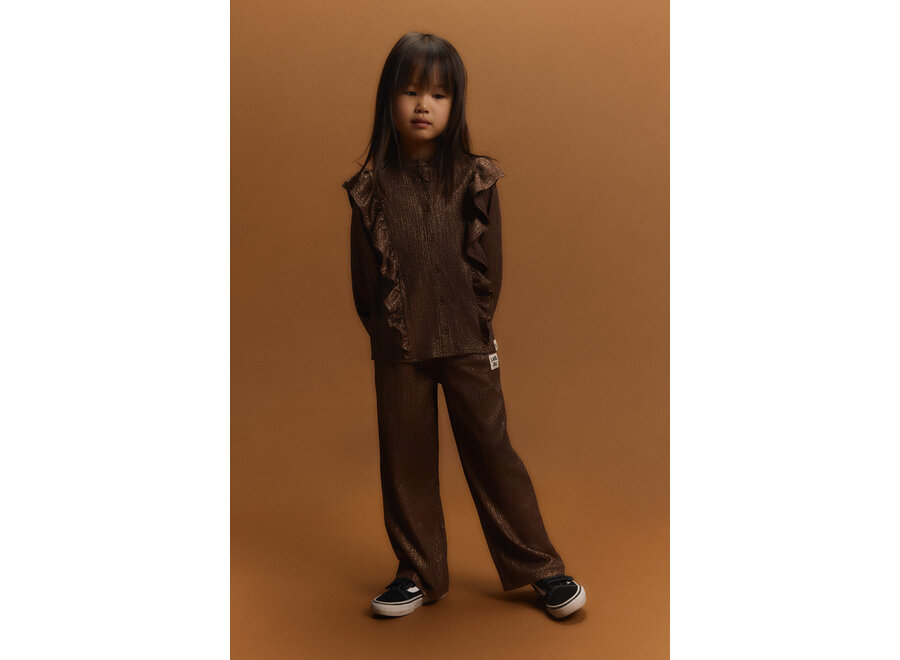 Kids Knitted Shiny Wide Leg Pants  Warm Brown Meisjes  Broek