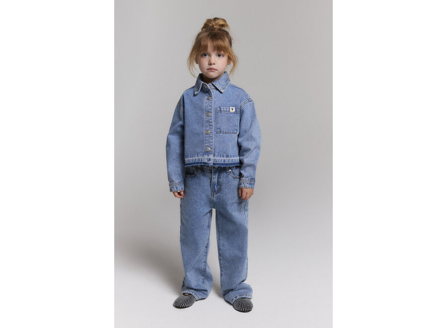 Kids Woven Flowy Denim Pants  Mid Denim Blue Meisjes  Broek