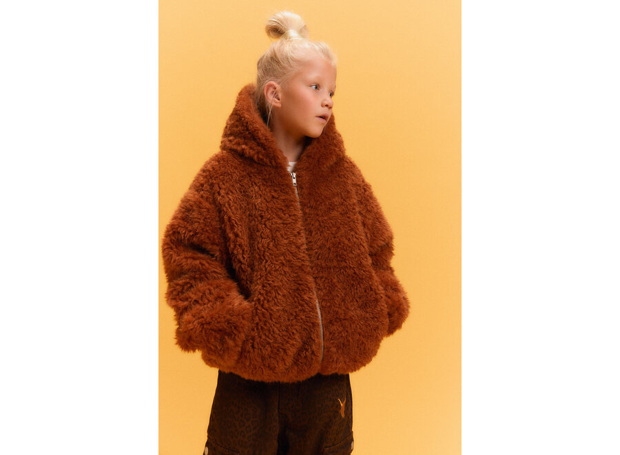 Kids Woven Fur Coat  Cognac Meisjes  Jas