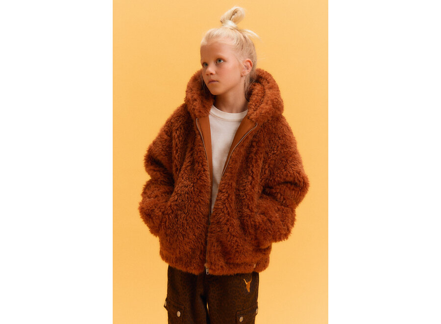 Kids Woven Fur Coat  Cognac Meisjes  Jas