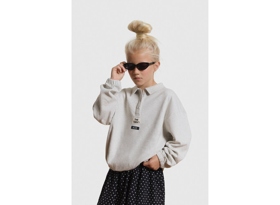 Kids Knitted Polo Sweater  Light Grey Melange Meisjes  Trui