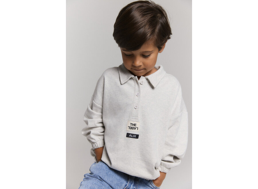 Kids Knitted Polo Sweater  Light Grey Melange Meisjes  Trui