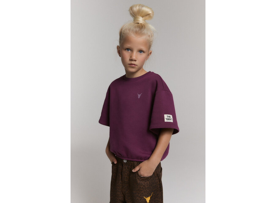Kids Knitted Cropped T-Shirt  Aubergine Meisjes  T-shirt