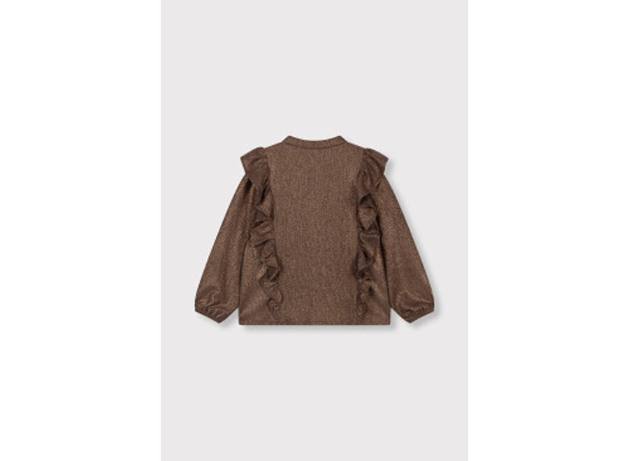 Kids Knitted Shiny Ruffle Blouse  Warm Brown Meisjes  Blouse