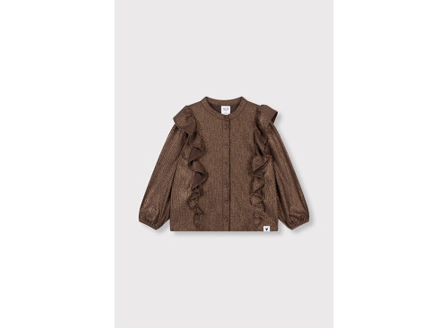 Kids Knitted Shiny Ruffle Blouse  Warm Brown Meisjes  Blouse