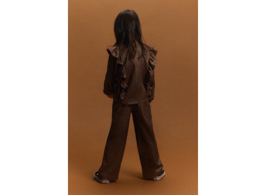 Kids Knitted Shiny Ruffle Blouse  Warm Brown Meisjes  Blouse