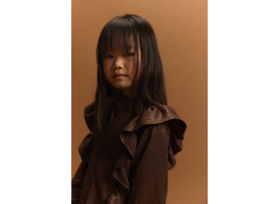 Kids Knitted Shiny Ruffle Blouse  Warm Brown Meisjes  Blouse