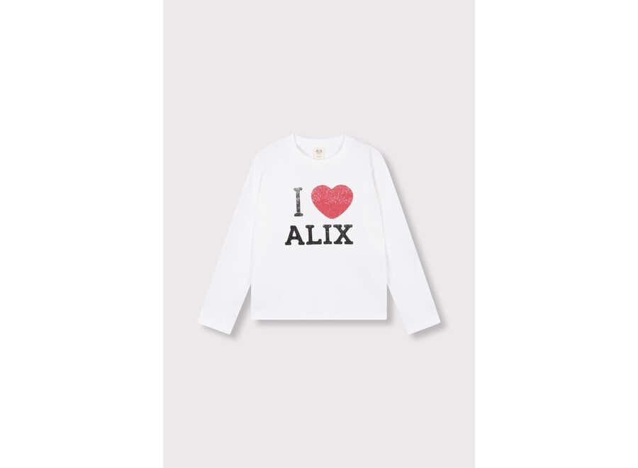 Kids Knitted I Love Alix Longsleeve  Soft White Meisjes  T-shirt